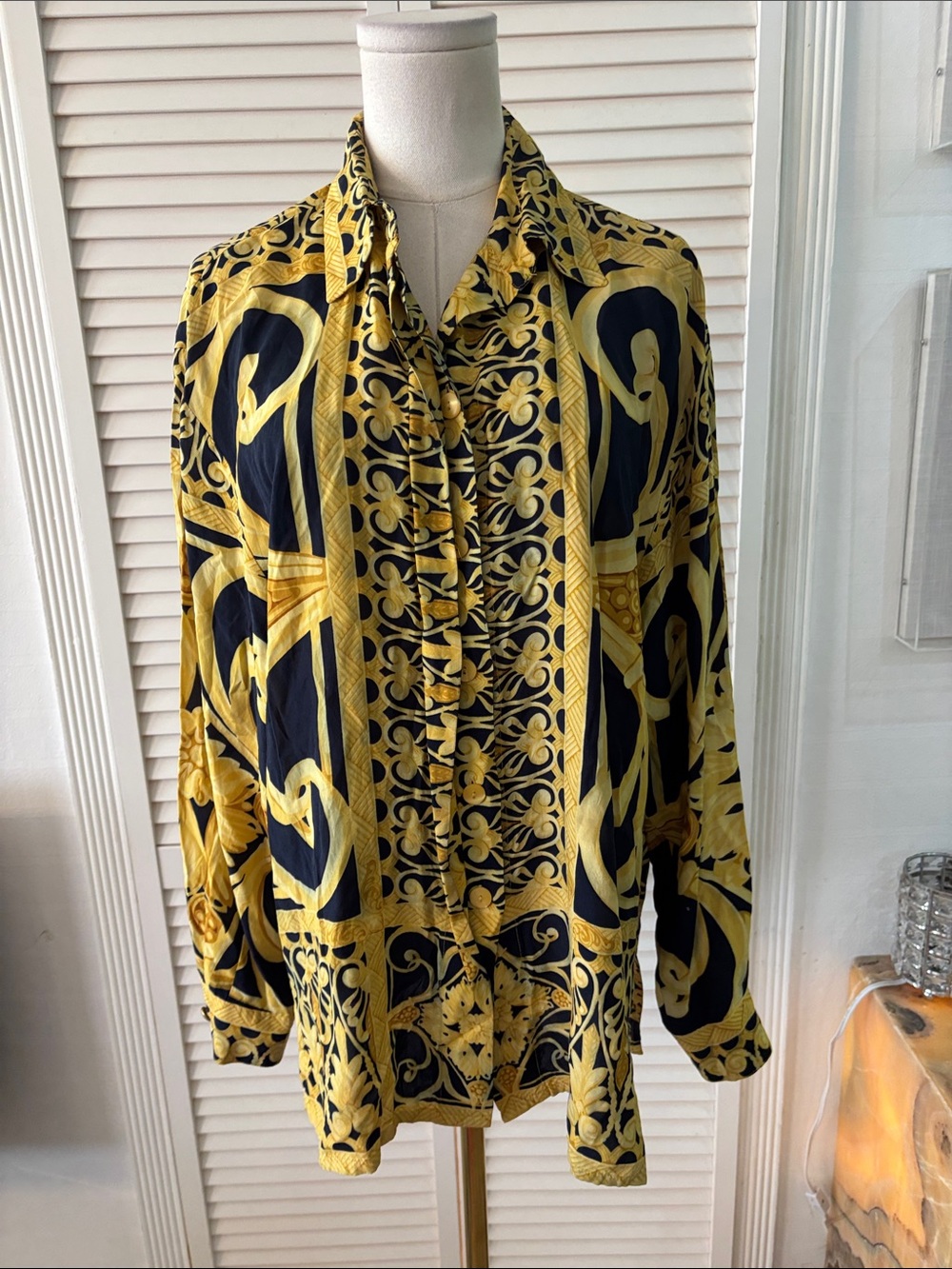Mondi Black & Gold Baroque Button-Up Blouse, L